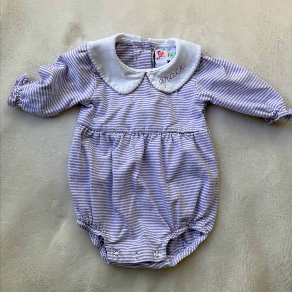 Jelly Beans Lavender Striped Bodysuit - Monogrammed (Grace)